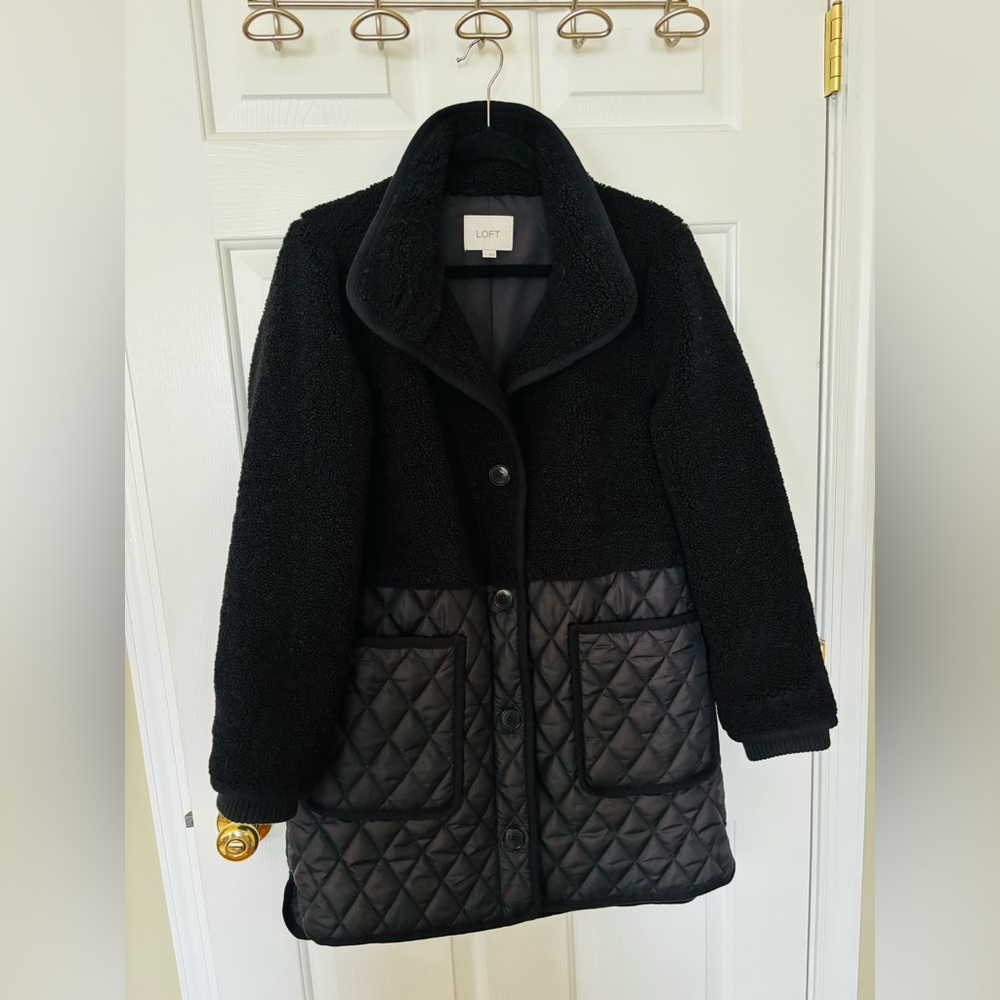 LOFT Black Quilted & Teddy Jacket